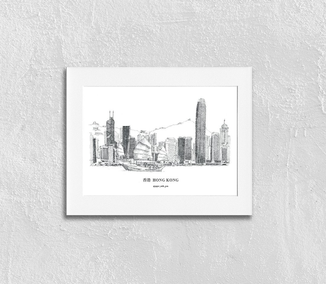A5 香港手绘维多利亚港城市挂画 - 海报/装饰画/版画 - 纸 