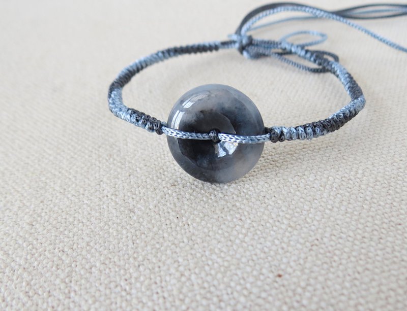 本命年【岁岁平安】冰乌鸡平安扣翡翠丝光编织手链*SS31*招财开运 - 手链/手环 - 宝石 多色