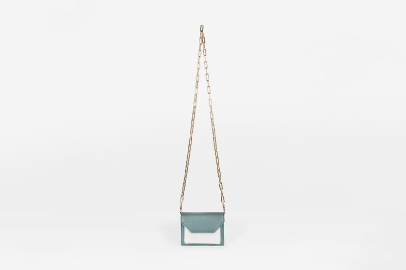 Micro Cedar Bag 素皮革拼色卡包 零钱包 斜背包 绿色x米白色 - 侧背包/斜挎包 - 人造皮革 绿色