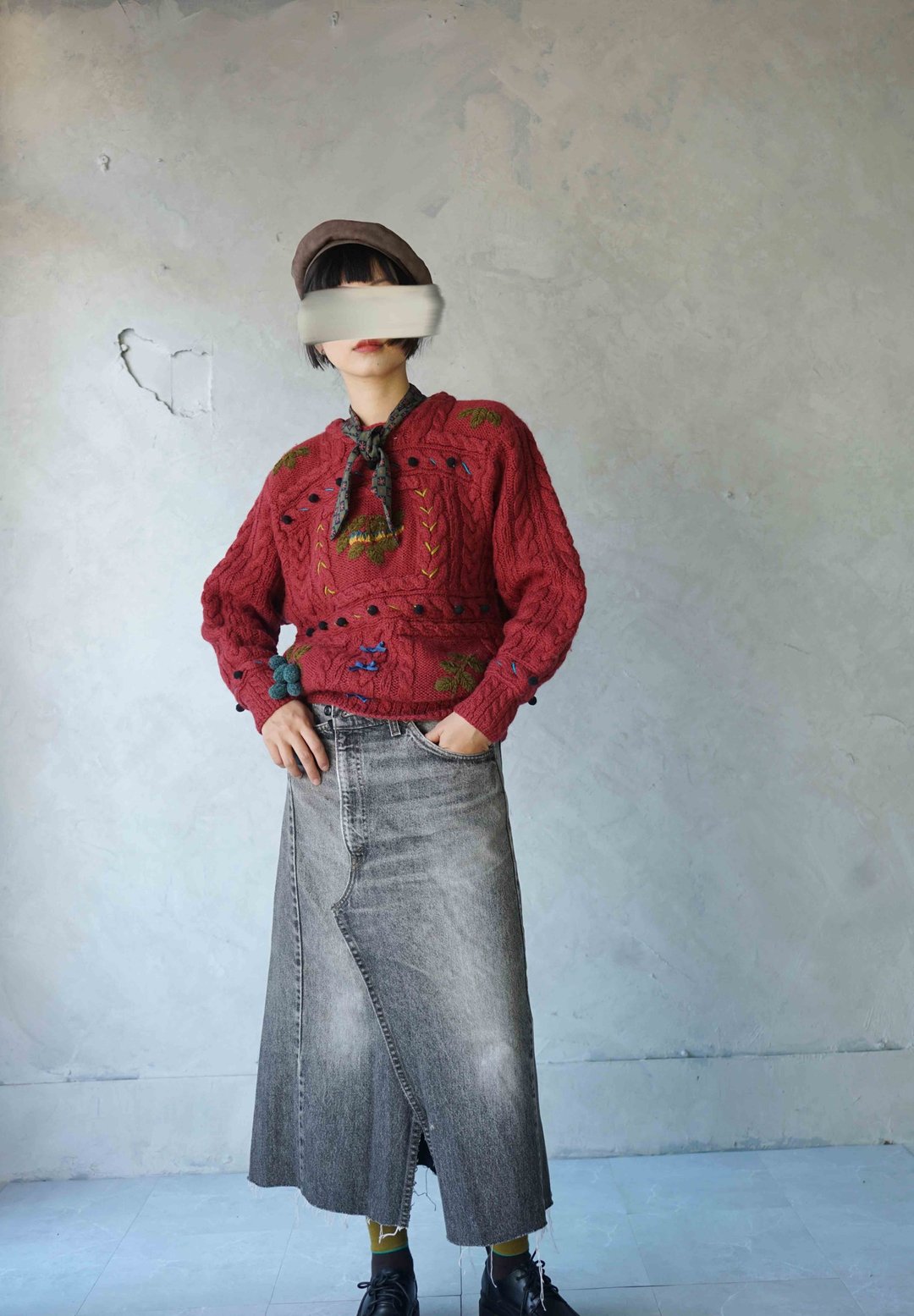 Restyle改造古着-Levis 505经典橘标水洗灰黑不对称开衩牛仔长裙 - 裙子 - 棉．麻 黑色