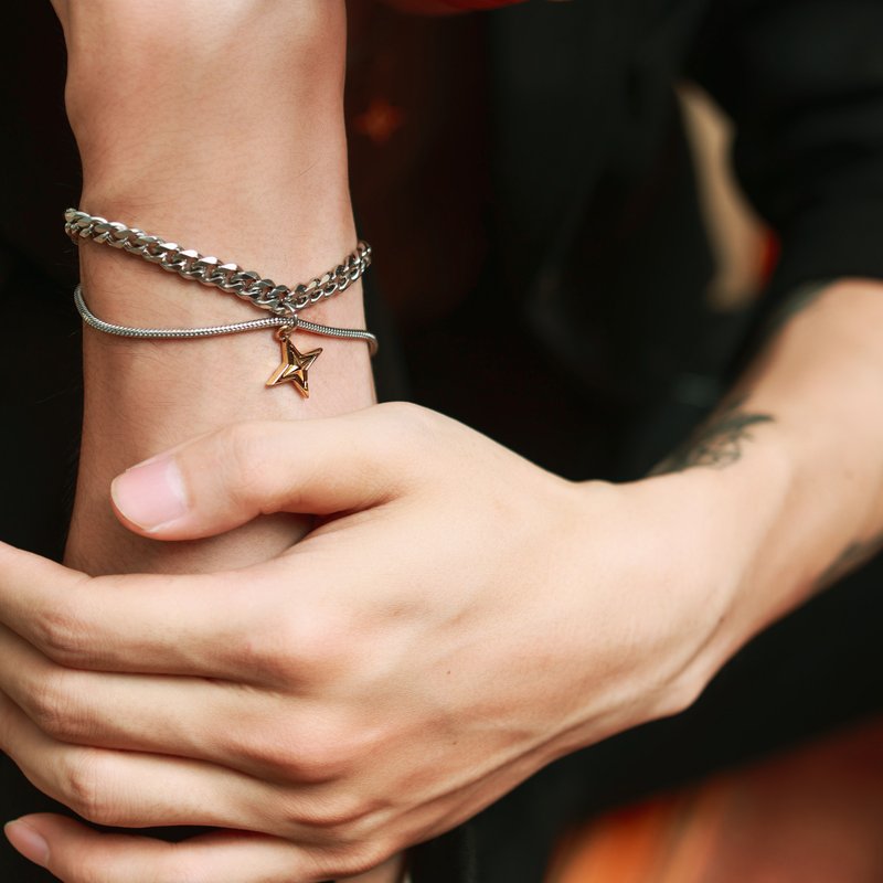 刻字:: DISSOLVE芒星双层手链含伸缩链 客制化礼物 - 手链/手环 - 不锈钢 银色