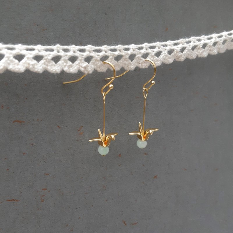 小号金纸鹤x棉花糖 耳环 耳勾 (一对) - 耳环/耳夹 - 其他金属 金色