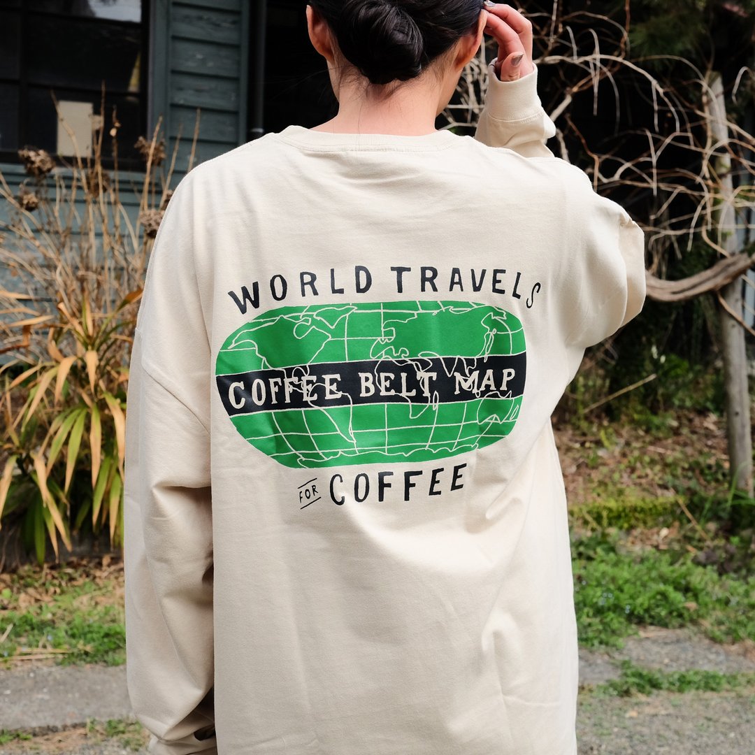 Coffee belt map long T-shirt beige - 女装 T 恤 - 棉 卡其色