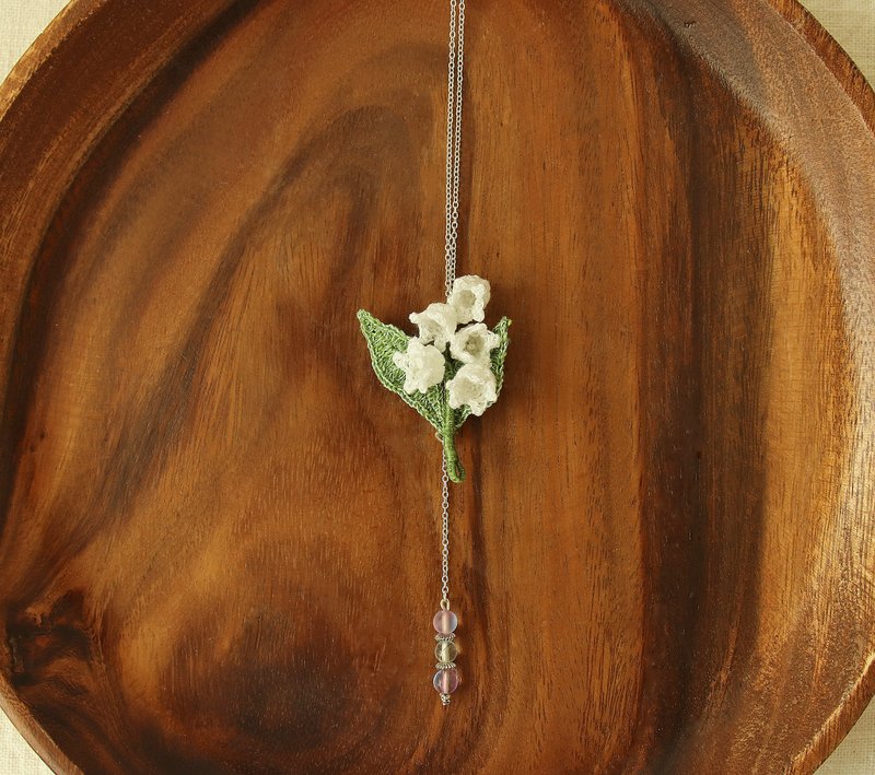 铃兰 颈链/项链 M Size 钩编织 白色/紫色 柔闪效果 - 项链 - 棉．麻 白色