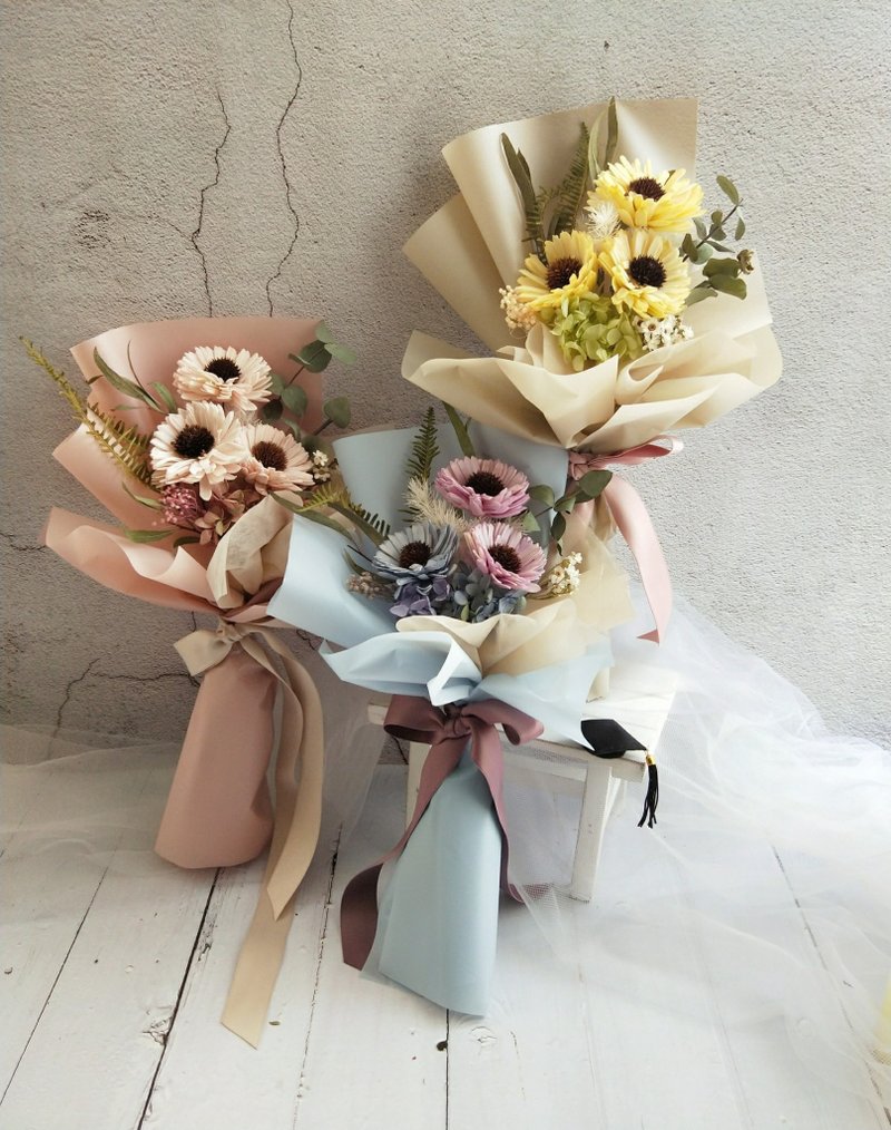 毕业花束-向日葵 中花束 韩式花束 - 干燥花/捧花 - 植物．花 粉红色