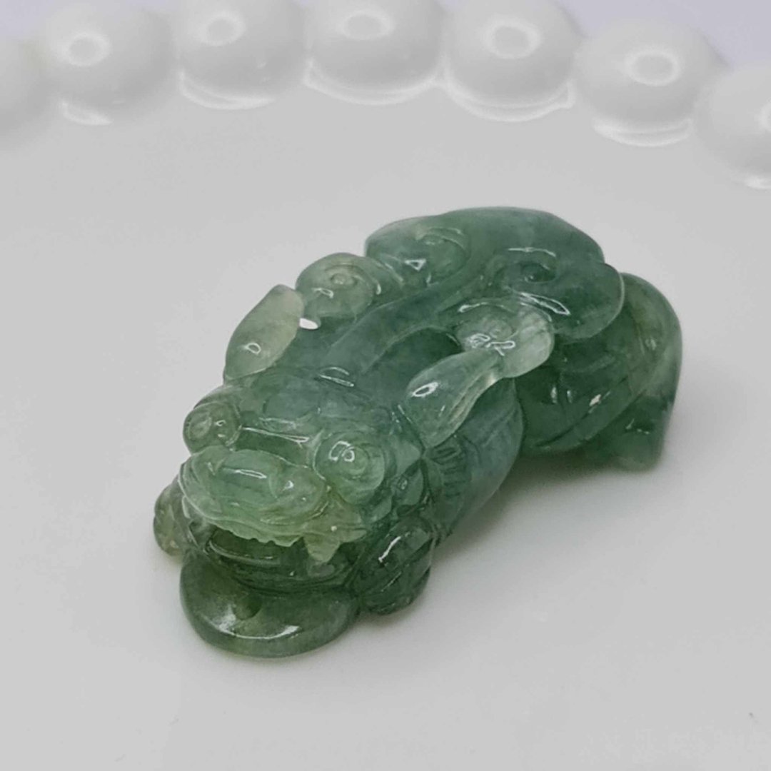 冰绿咬财貔貅吊坠 | 天然缅甸玉A货翡翠 - 项链 - 玉石 