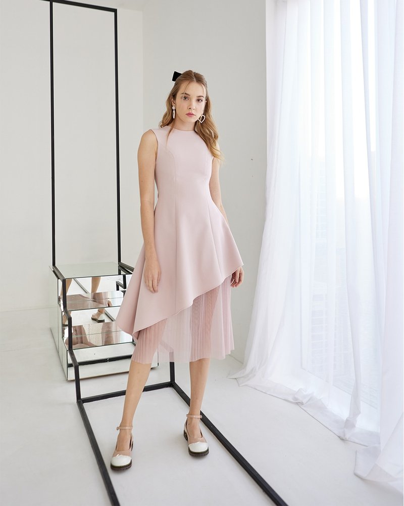 CAPHENY 淡粉色不对称连身裙，活动连身裙，长裙，粉红色连身裙 - 洋装/连衣裙 - 聚酯纤维 粉红色