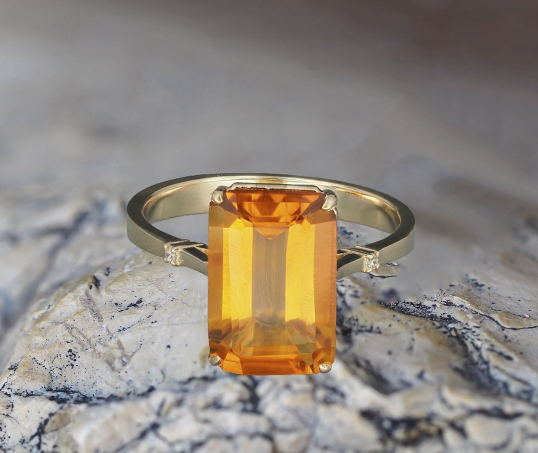 14 kt gold ring with citrine and diamonds - 戒指 - 贵金属 金色