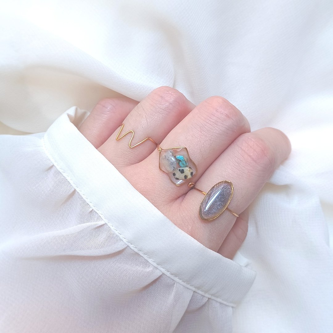 3-piece set Natural stone simple wire ring set NO.03 (one size fits all) - 戒指 - 石头 灰色