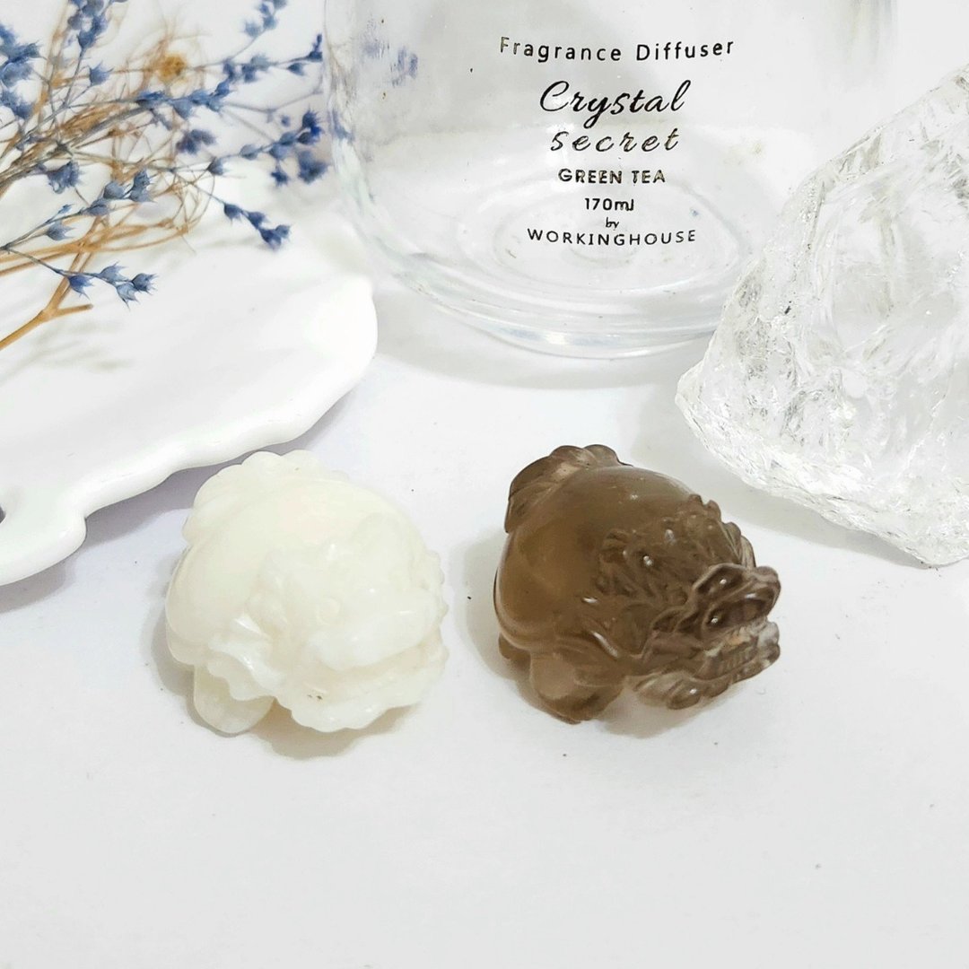汉白玉龙龟/茶晶龙龟/避邪、消除负能量之水晶 - 摆饰 - 水晶 咖啡色