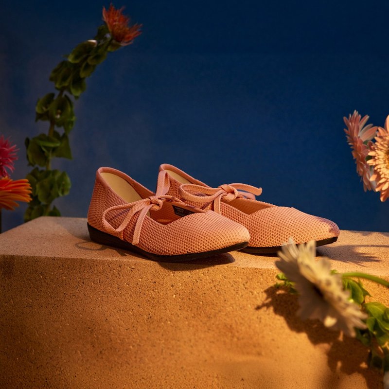 钩针背心平底鞋 玫瑰粉 | inooknit 专为亚洲女生设计的针织鞋 - 芭蕾鞋/娃娃鞋 - 聚酯纤维 粉红色