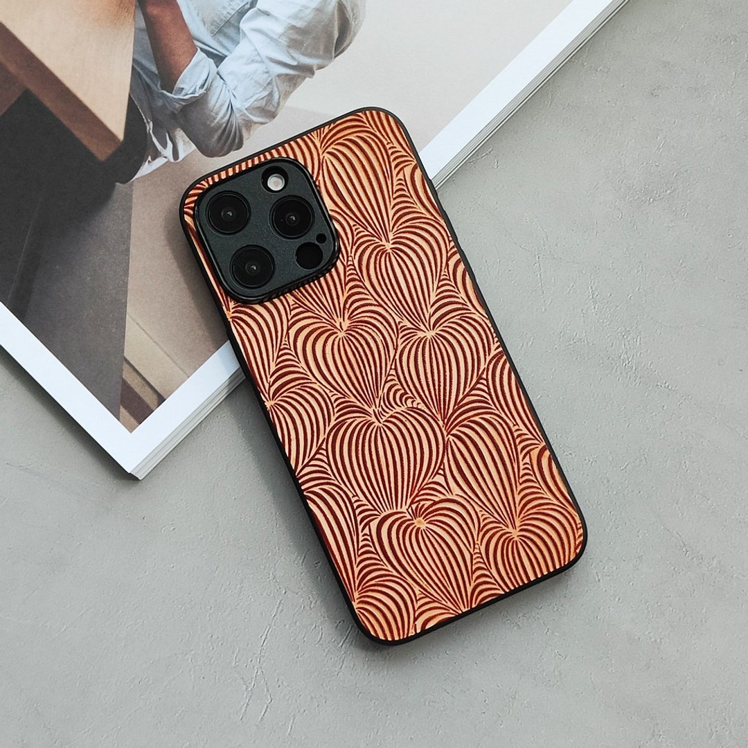 心花怒放 | 红棕iphone15promax手机壳真皮14plus保护套苹果 - 手机壳/手机套 - 真皮 咖啡色