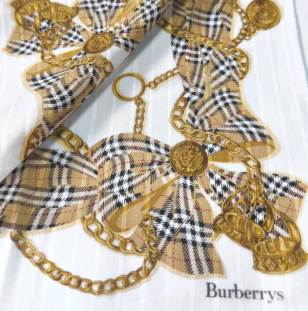 Burberry 古董手帕 格纹缎带印花 19.5 x 19 英寸 - 手帕/方巾 - 棉 金色