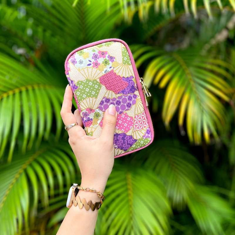 【新加坡制】拉链护照 收纳包 - 扇宇 粉 - 护照夹/护照套 - 棉．麻 粉红色