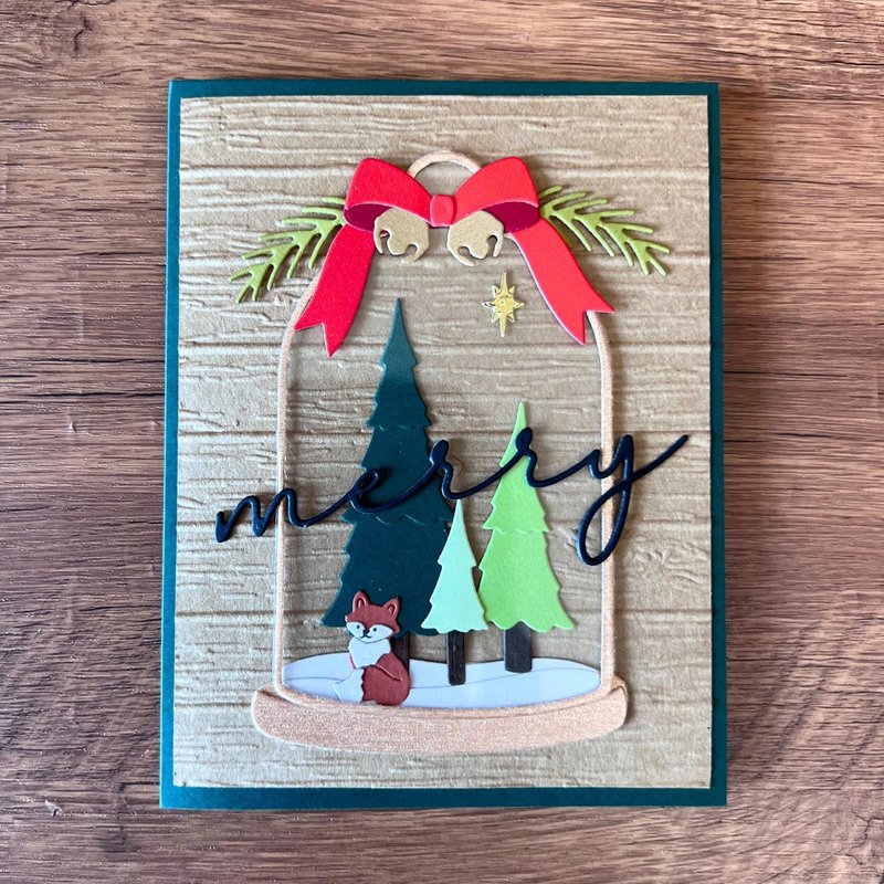 merry 圣诞 玻璃瓶罩 森林 狐狸 圣诞卡 - 卡片/明信片 - 纸 绿色