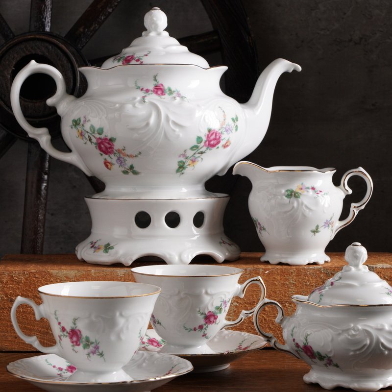 波兰Wawel玫瑰浮雕双人茶具组含温茶器/茶杯组 - 茶具/茶杯 - 瓷 多色