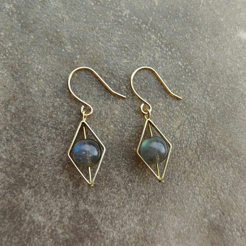 黄铜菱形拉长石耳环 - 耳环/耳夹 - 其他金属 