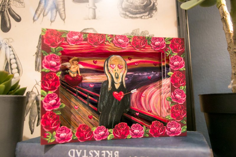 立体名画卡片- 射中爱情的箭 x 蒙克 呐喊 | 情人节 告白 情侣 - 卡片/明信片 - 纸 红色