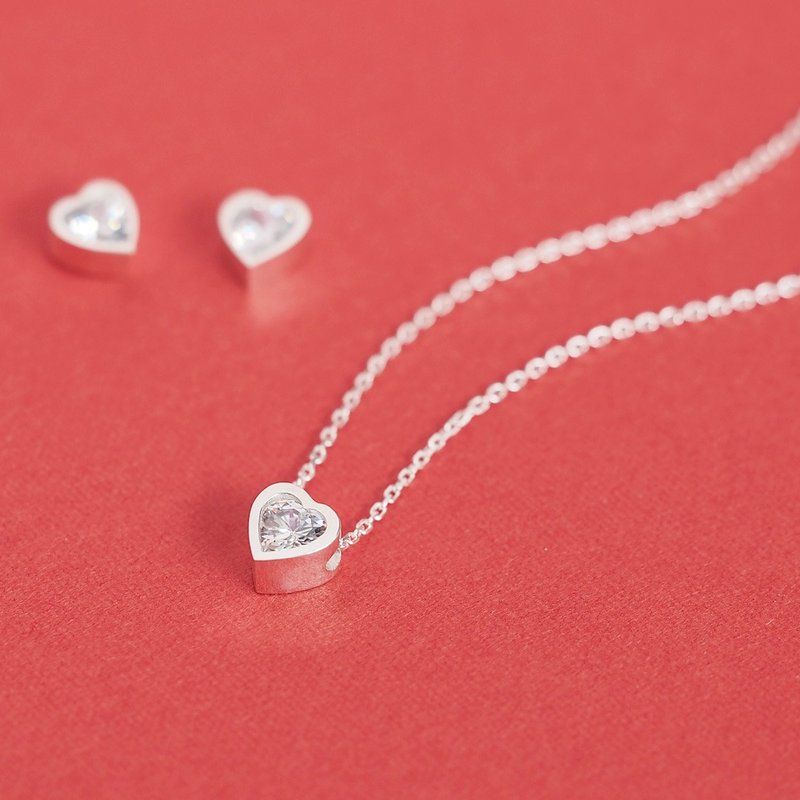 Heart set) Heart necklace earrings set Silver 925 - 项链 - 其他金属 红色