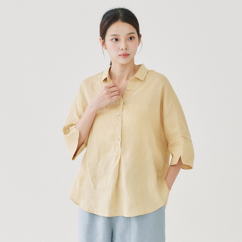 【Simply Yours】亚麻V领开襟衣 黄F - 女装上衣 - 棉．麻 黄色