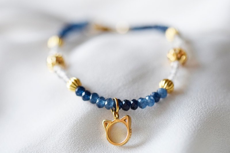 可爱猫咪。蓝宝玉髓 灰蓝月光石 18K包金 天然石/水晶 手链/手镯 - 手链/手环 - 水晶 蓝色