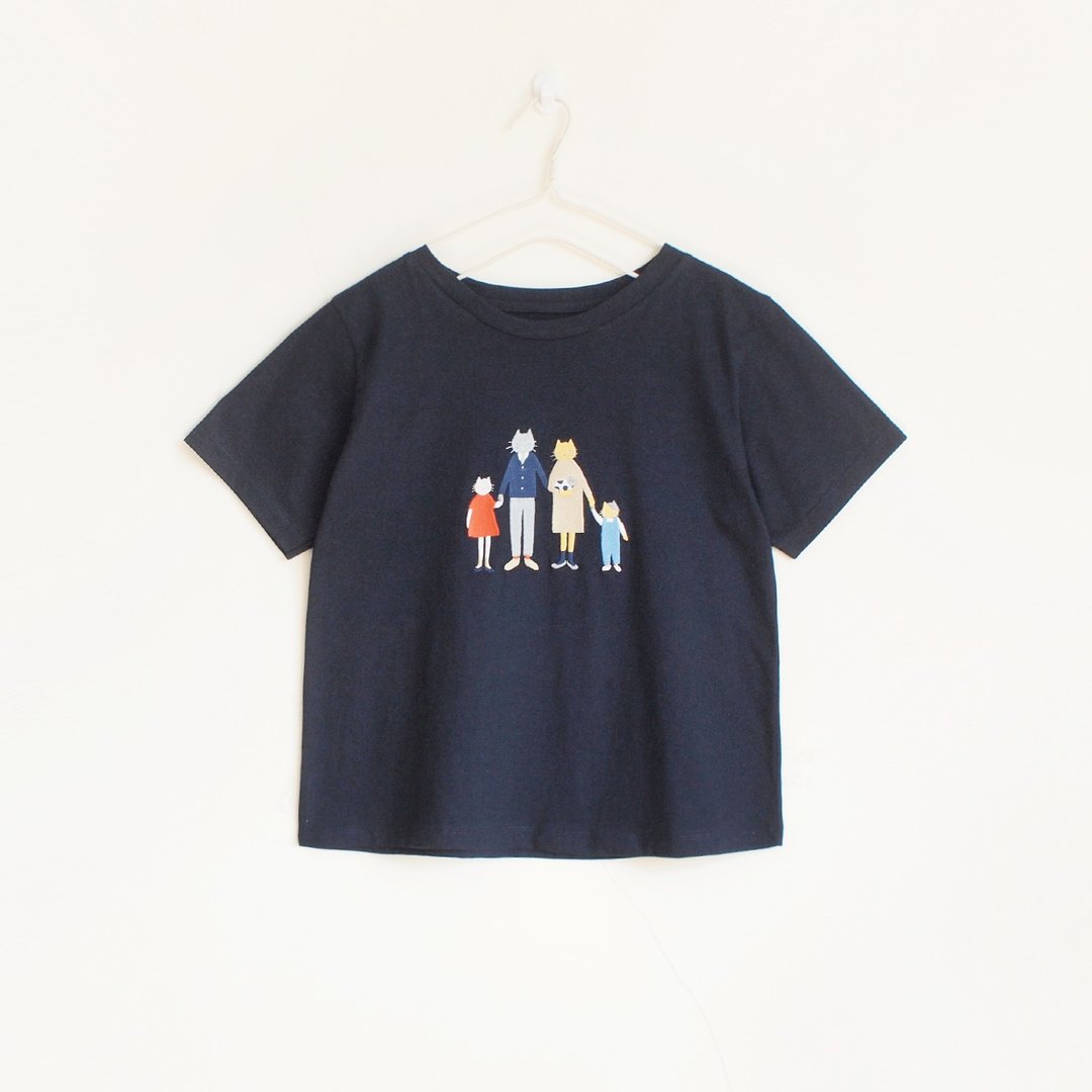 cat family t-shirt : navy - 女装 T 恤 - 棉 蓝色