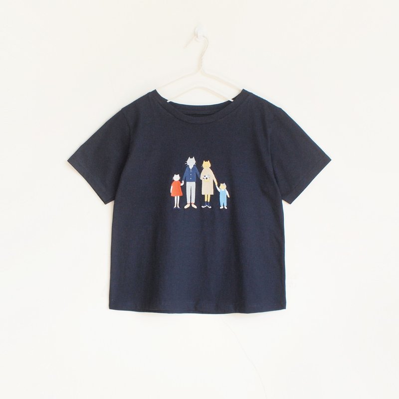 cat family t-shirt : navy - 女装 T 恤 - 棉．麻 蓝色