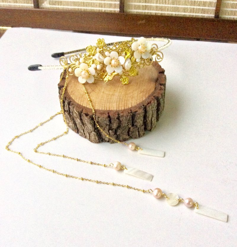 喵手作~原色贝壳梅花发箍/金 - 发饰 - 其他材质 白色