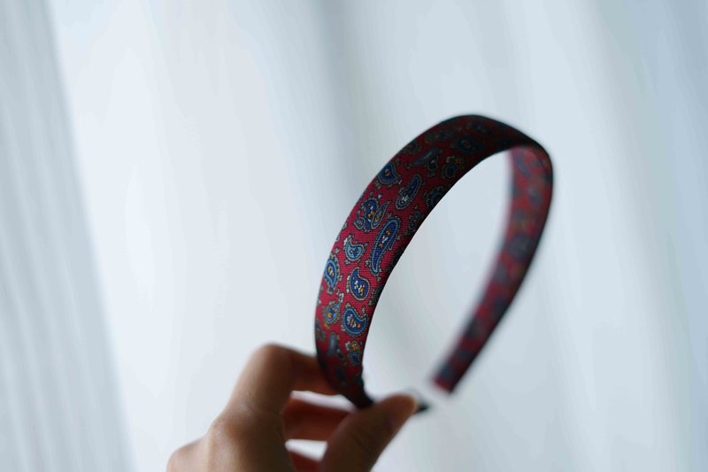 古董领带改制手工发箍-christian dior-复古酒红变形虫-窄版 - 发带/发箍 - 丝．绢 红色
