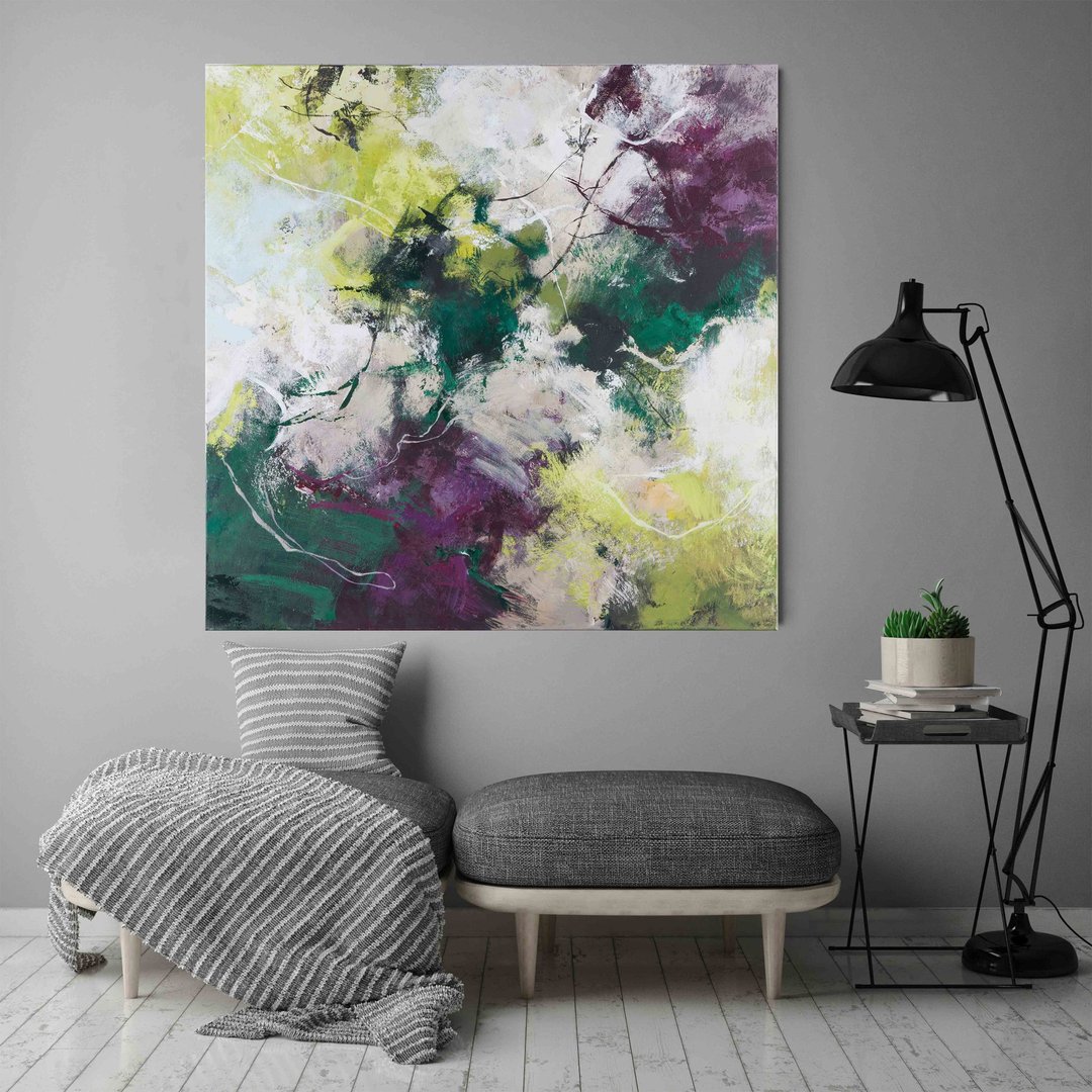 绿紫抽象墙艺术|绿紫色绘画|绿紫色画布|银河 - 墙贴/壁贴 - 棉 绿色