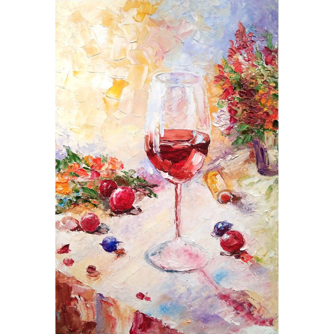 葡萄酒原创绘画、花束艺术、花墙艺术、厚涂艺术品 - 海报/装饰画/版画 - 其他材质 多色