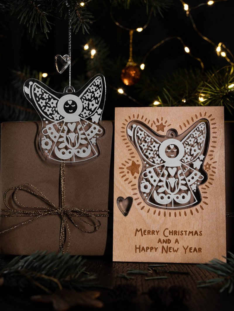 带有圣诞装饰品的明信片 SVIATA - 卡片/明信片 - 压克力 透明