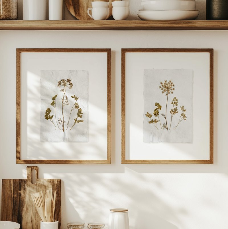 画廊墙 2 件组棕茴香 绿色欧芹 干燥植物 再生纸 - 墙贴/壁贴 - 纸 绿色