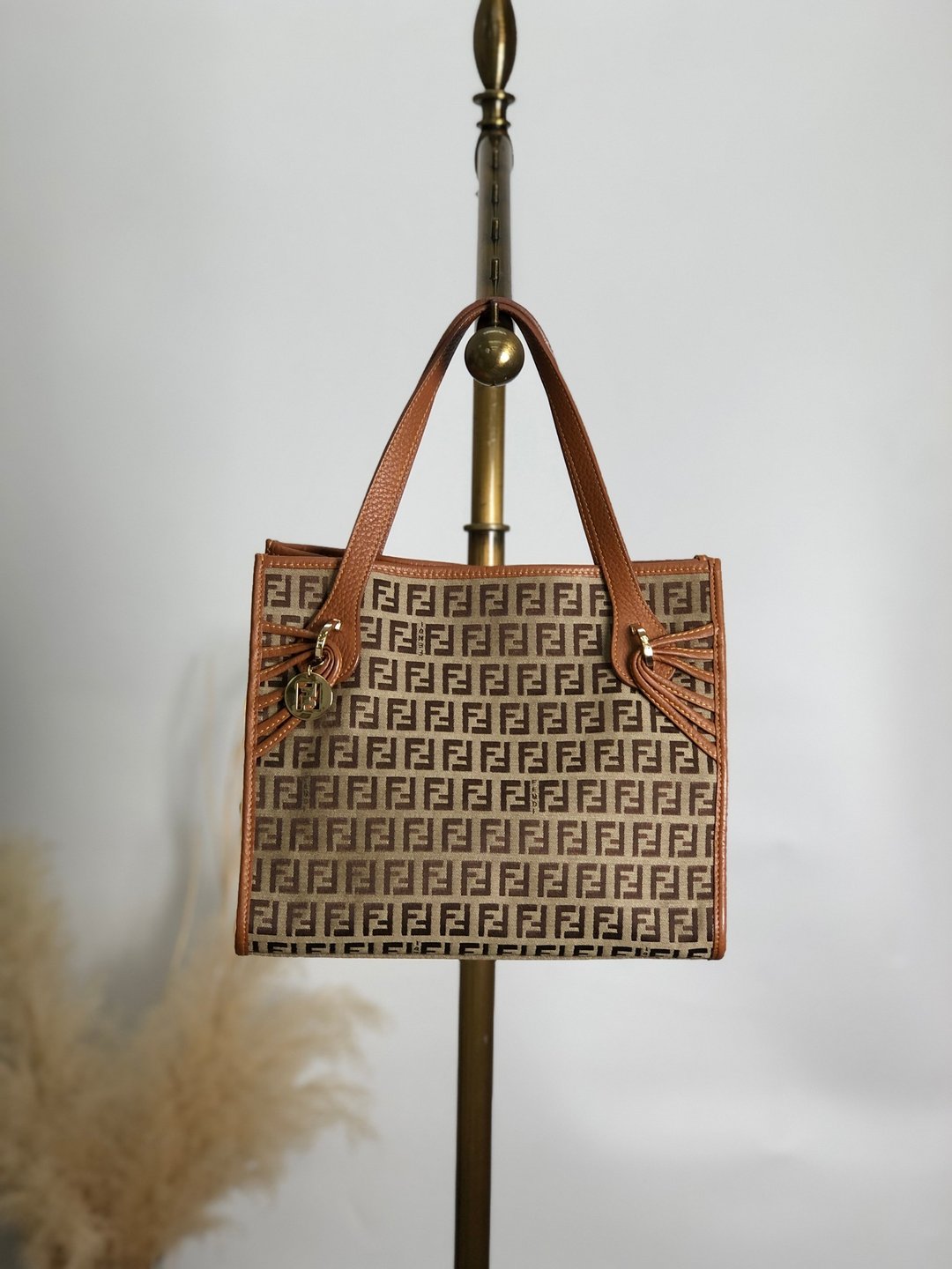 【日本直运，名牌二手包装】FENDI Zucchino 手提包 米色帆布迷你包 vintage vintage hcench - 手提包/手提袋 - 棉 咖啡色