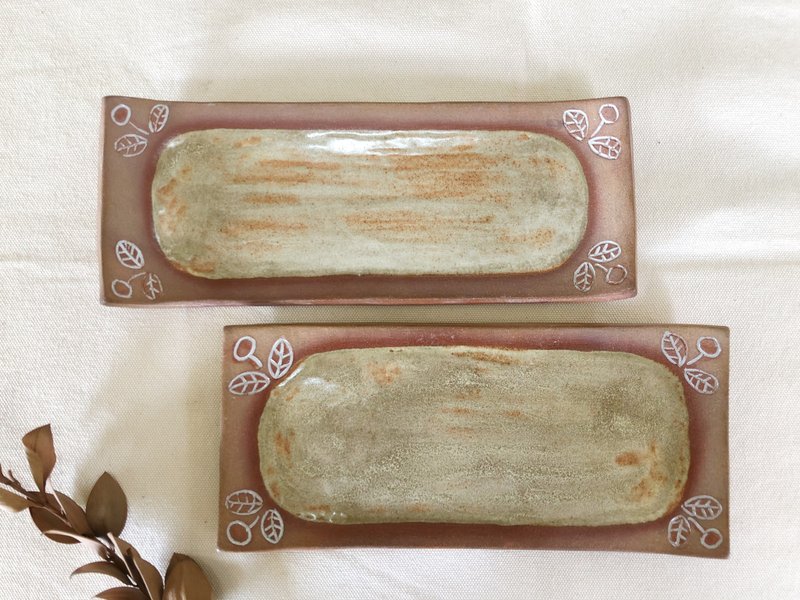 陶盘-长型刻花陶盘 - 盘子/餐盘/盘架 - 陶 咖啡色