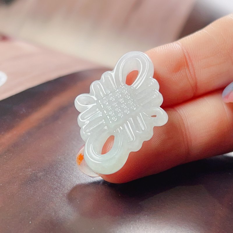 冰种翡翠中国结 | 天然缅甸A货翡翠 | 送礼 - 吊饰 - 玉石 透明