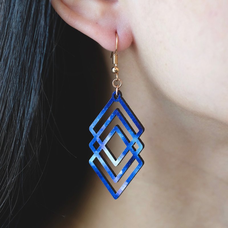 木耳环- 菱形紫蓝 - 耳环/耳夹 - 木头 蓝色
