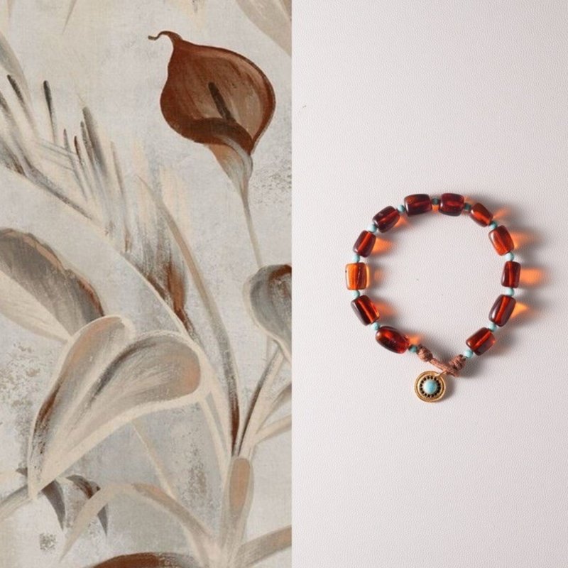 山萘Shannai原创绿松石琥珀手链手工手串 - 手链/手环 - 玉石 咖啡色