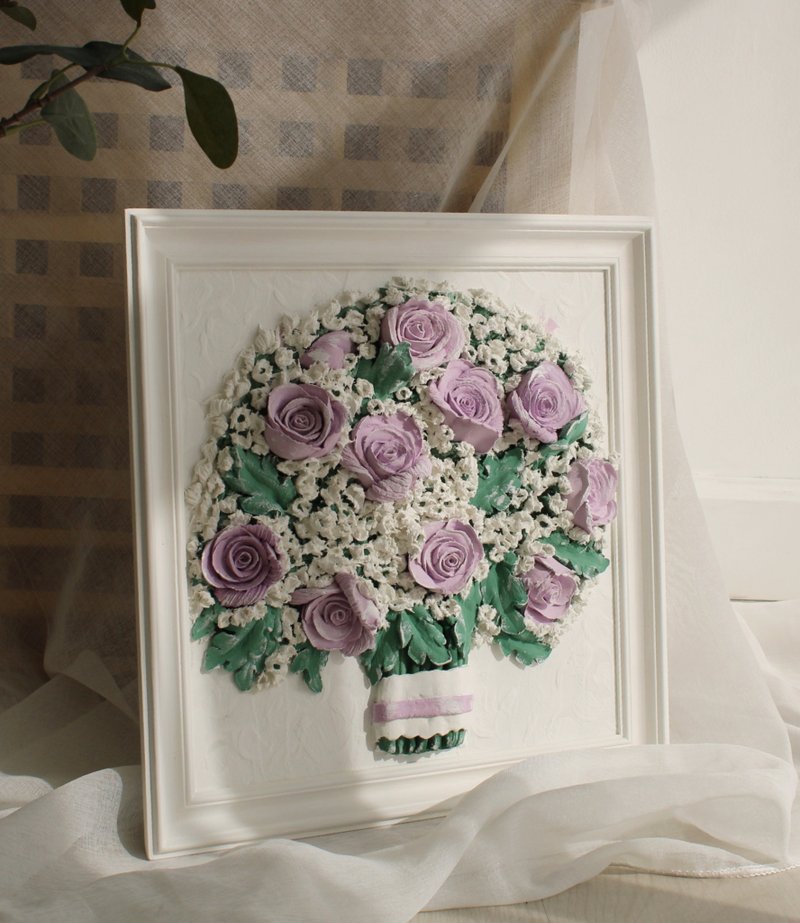 Bouquet of flowers original texture painting, modern wall decor, wedding gift - 墙贴/壁贴 - 其他金属 