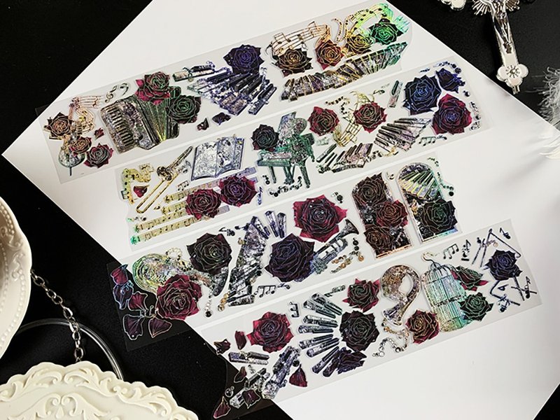 玫瑰乐章 (紅) バラ PET 纸胶带 鐳射銀 - 纸胶带 - 塑料 红色