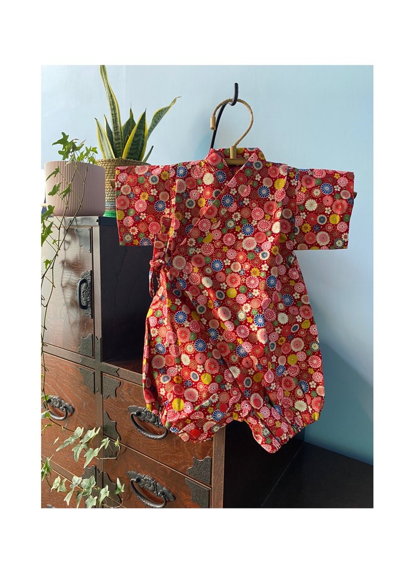 Baby Jinbei Japanese style Jinbei 70cm - 包屁衣/连体衣 - 棉．麻 红色
