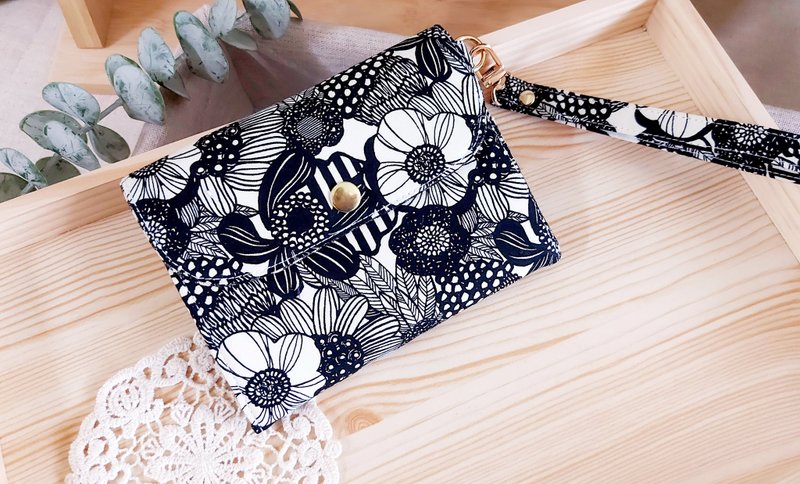 日本布 【八格卡层-三层钱包】财布零钱包/手作零钱包/三层钱包 - 零钱包 - 棉．麻 黑色