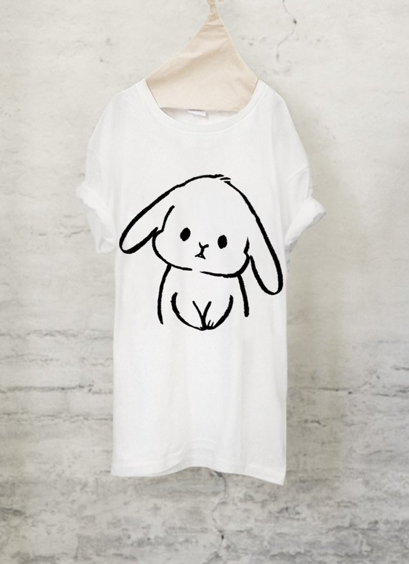Usagi T-shirt Bunny T-shirt (White / Gray) - 女装 T 恤 - 棉．麻 白色
