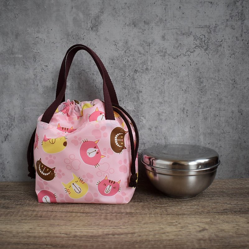 束口提袋/餐袋_微笑猫咪(粉) - 手提包/手提袋 - 尼龙 粉红色