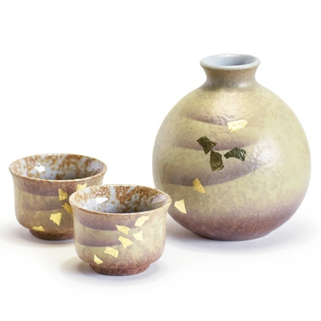 【九谷烧】手作清酒杯壶组-金箔彩 - 酒杯/酒器 - 瓷 