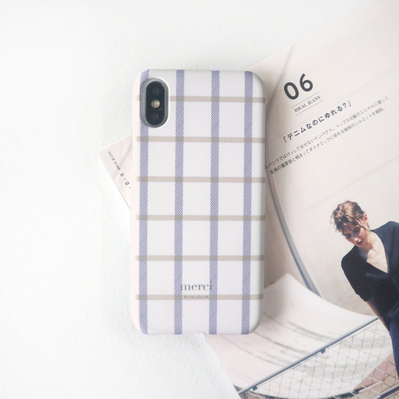 米白格纹围巾手机壳 - 手机壳/手机套 - 塑料 白色