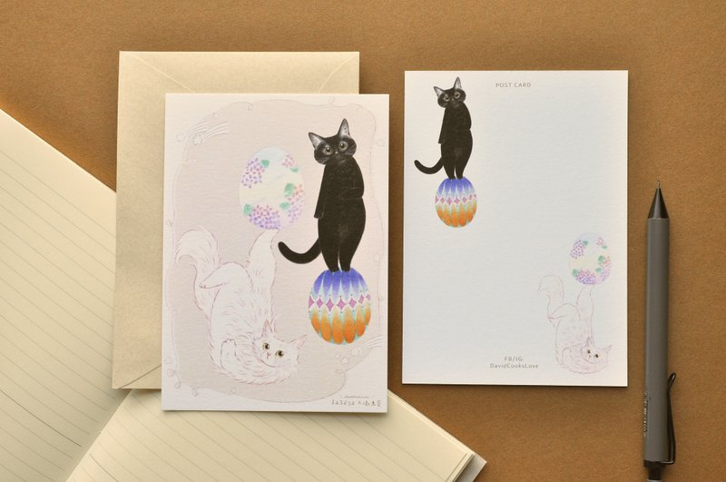 猫咪插画明信片-黑猫白猫彩蛋 - 卡片/明信片 - 纸 粉红色