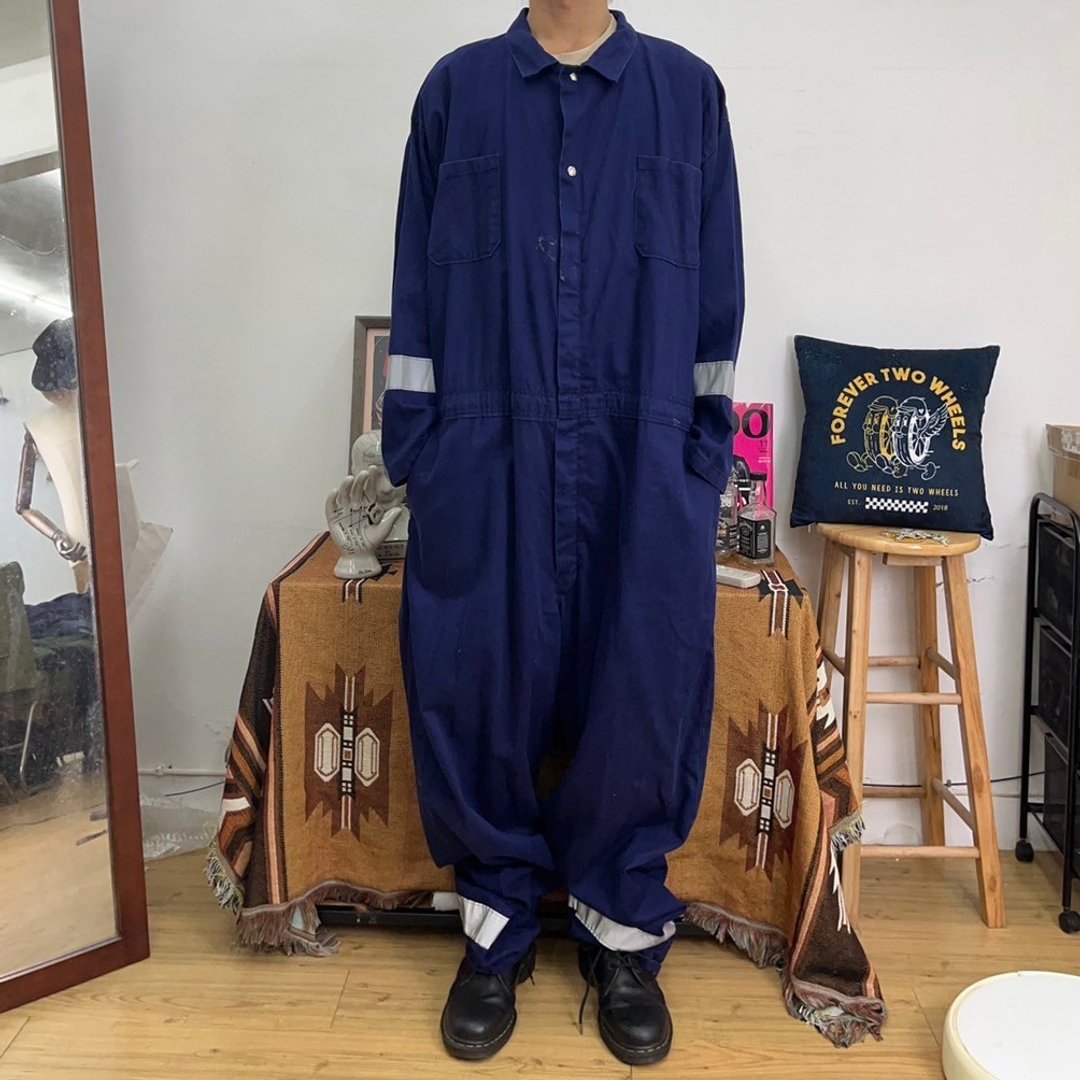 反光 长袖 连身工作服 工作裤 二手 古着 深蓝 大尺码 - 男士长裤 - 棉 蓝色
