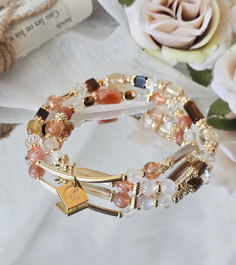 橙光之序 - 双圈水晶手链/金太阳/太阳石/月光石/黄水晶/黄虎眼/贝 - 手链/手环 - 水晶 多色