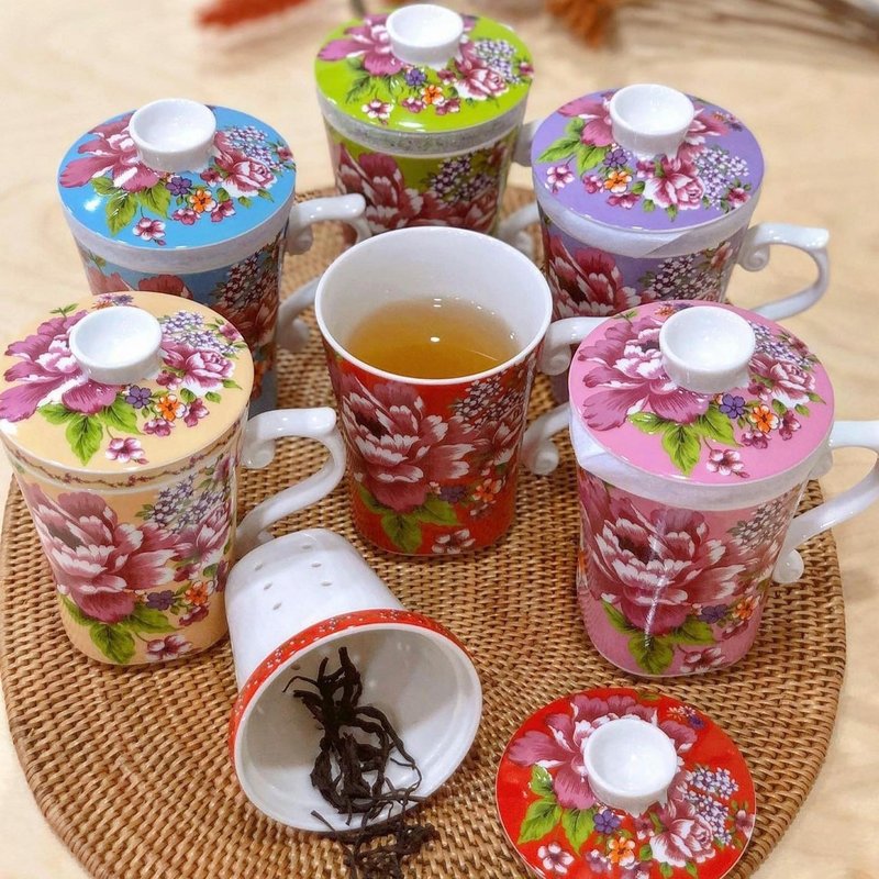 红花三件杯单入/共6色/办公室小物/个人/泡茶首选/方便/独家 - 茶具/茶杯 - 瓷 多色